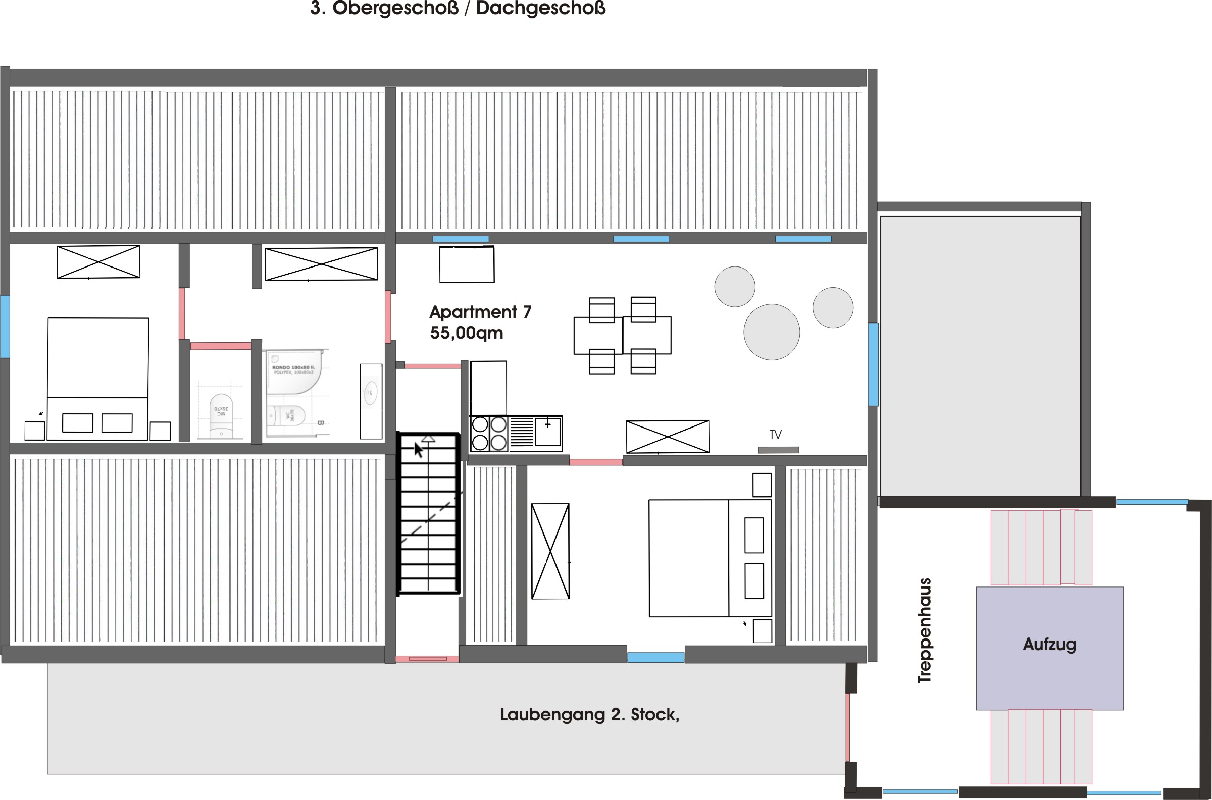 Aufteilungsplan 3.Etage: Apartment 7